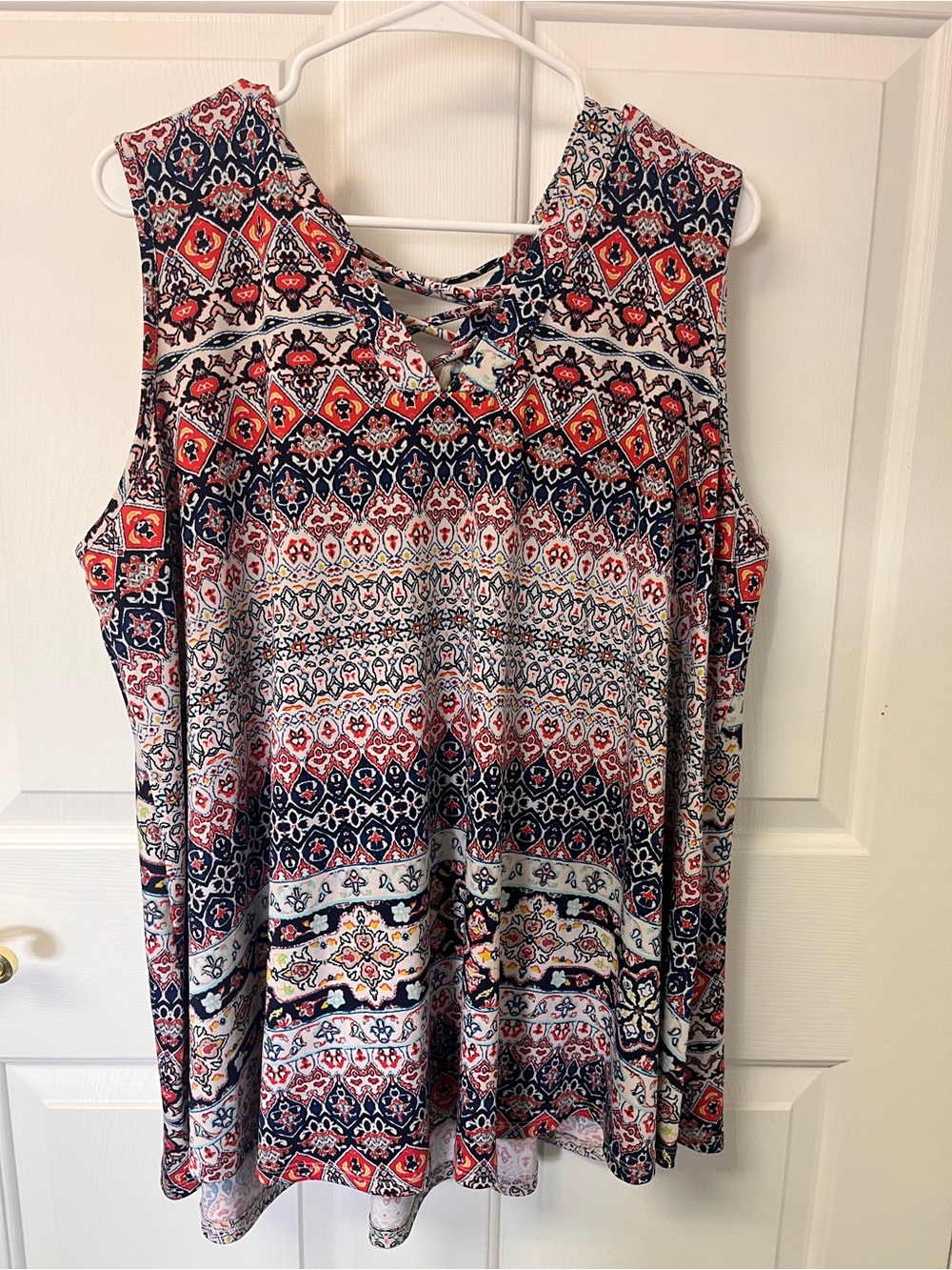 new directions Multicolor Curvy 2X Navy Tunic with Red & Cream Motif